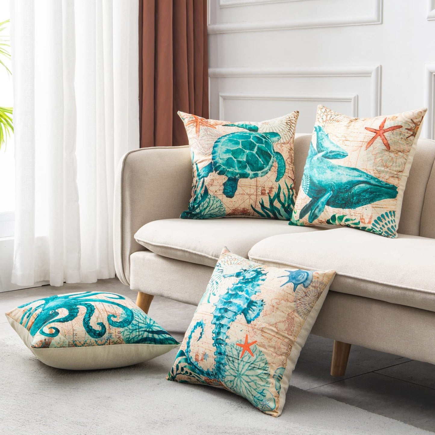 Housses de Coussin Tortue – Déco Bord de Mer