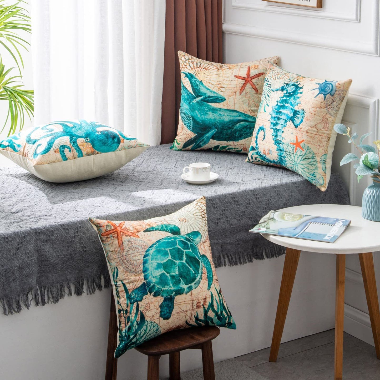 Housses de Coussin Tortue – Déco Bord de Mer