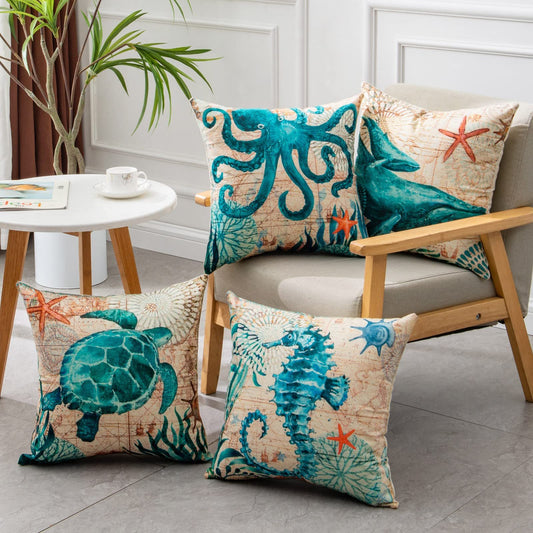 Housses de Coussin Tortue – Déco Bord de Mer